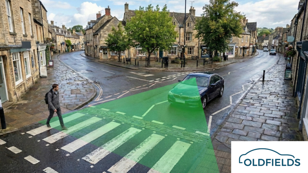 Diagram showing correctly aligned ADAS sensors with beam on target.